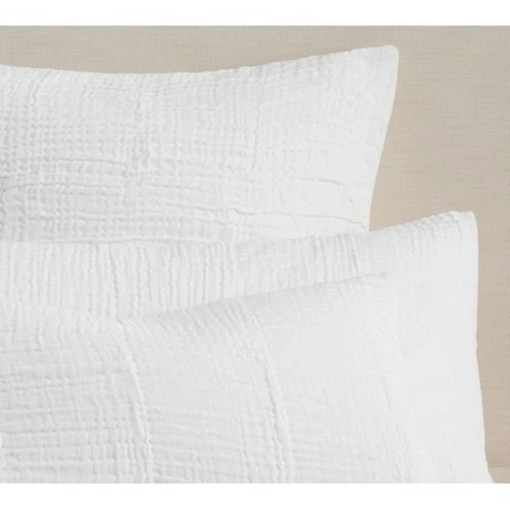 Pottery Barn White Cloud Linen Textured Euro Sham Cotton Puckered Weave Bedding